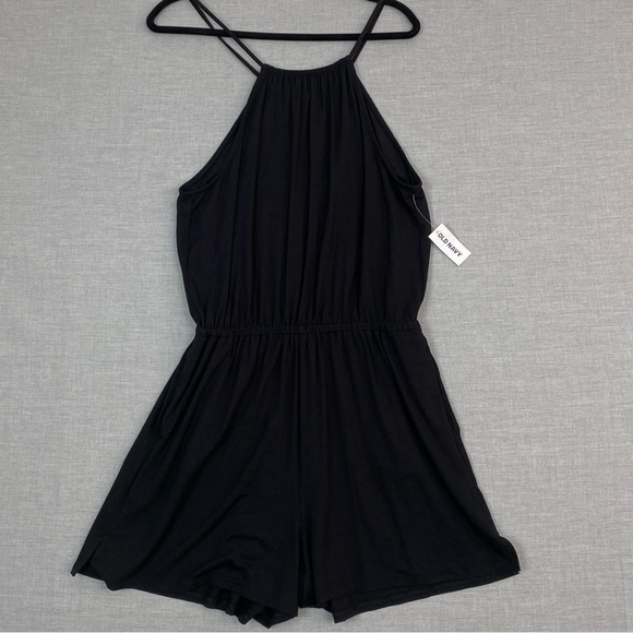 Old Navy Romper Womens Small ( Tall ) Black Spaghetti Straps Side Pockets NEW - Picture 2 of 7